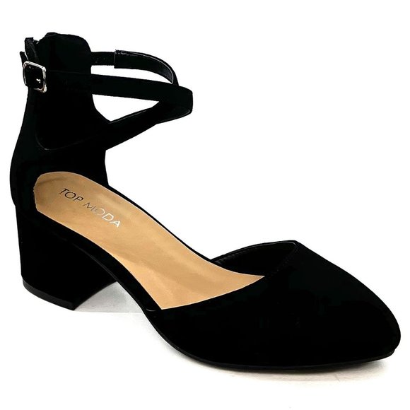 New Black Mary Jane Pointed Toe Low Heel Pumps - Picture 1 of 6